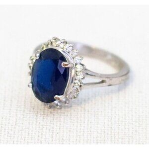 Size 11, Vintage Art Deco Blue Faux Gem Silver Tone Ring by Avon - A26